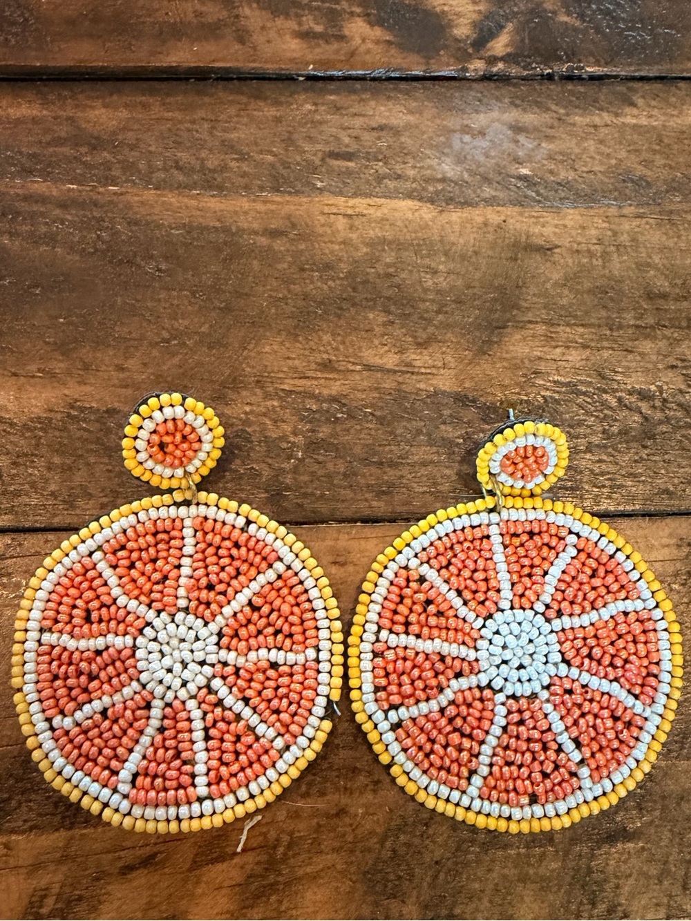 Beaded Orange Slice Statement Earrings - Yellow Trim
